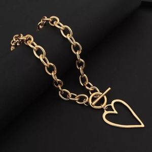 ZARA Gold Heart Interlock Bar Love Pendant Link Chain Necklace NEW